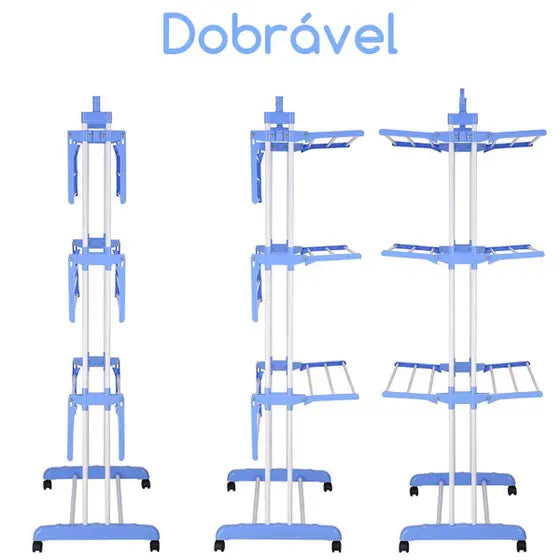 Varal De Chão Vertical Para Roupas 3 Andares Dobrável Portátil Grande