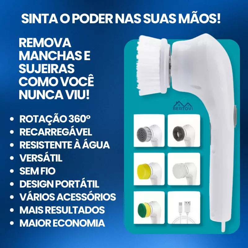 Kit MultiClean Pro 7 em 1: Escova Elétrica + Carregador USB + 5 Cabeças de Limpeza