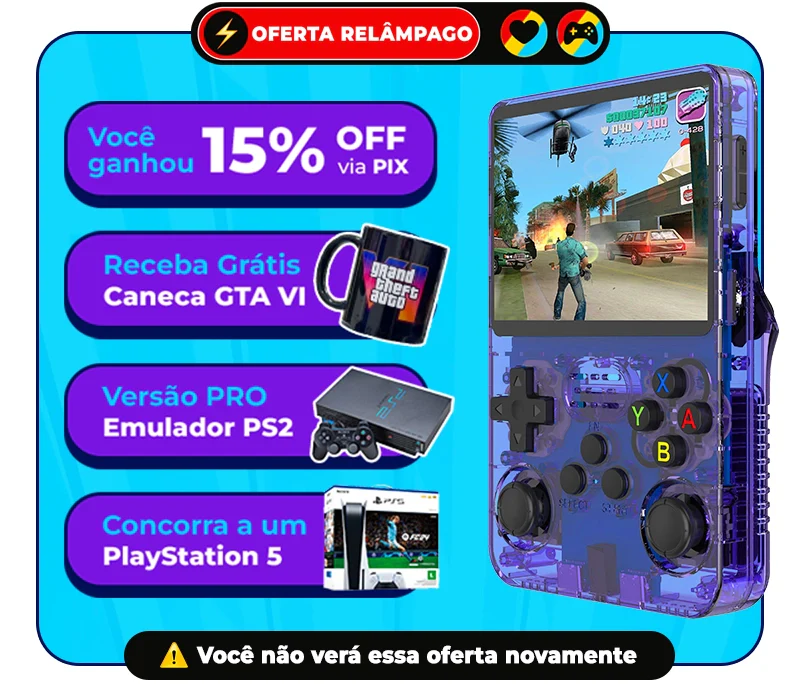 GameMix R36S™ - 17.500 Jogos de 20+ Consoles (180 dias de Garantia)